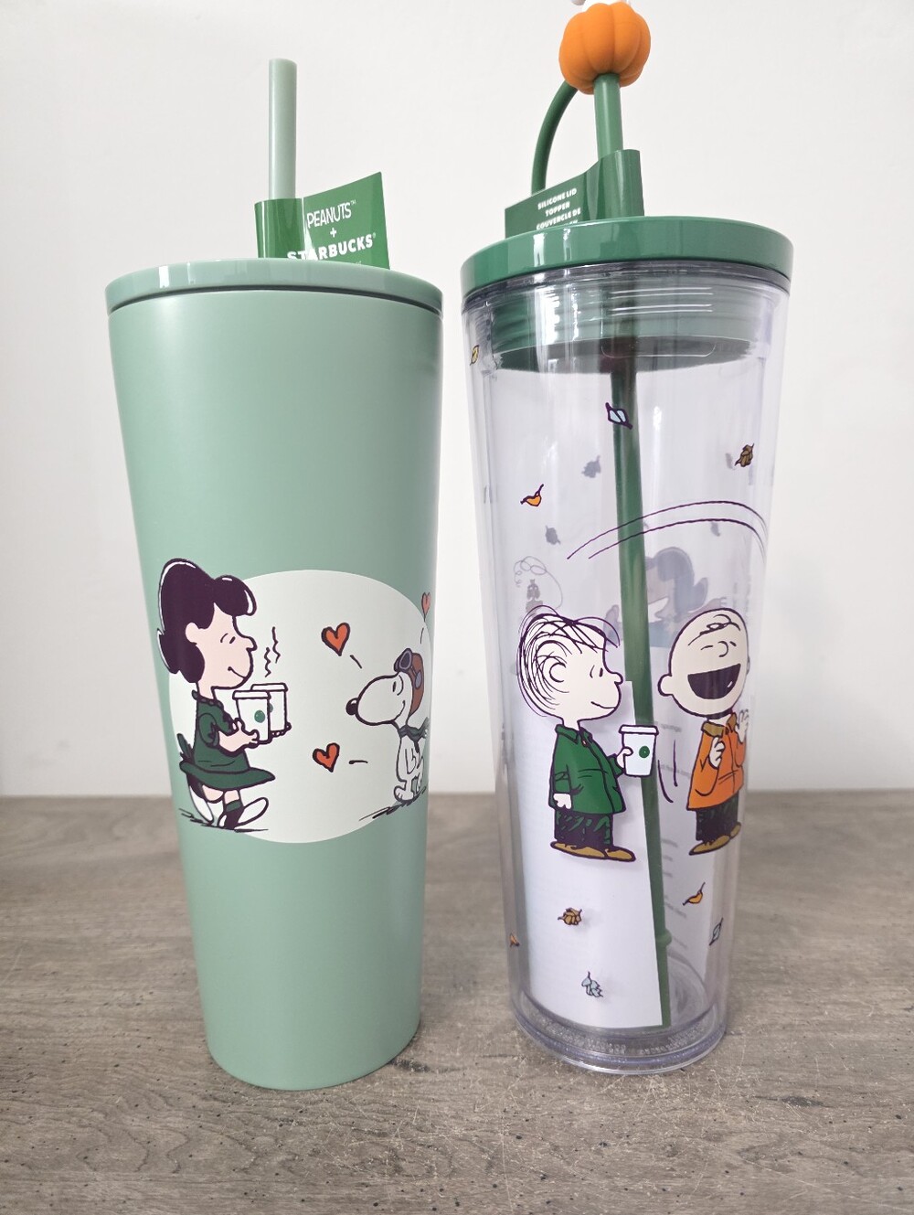 Set of 2 Starbucks Snoopy Collab Pumpkin Tumbler cup  & Stainless Steel Cold Cup